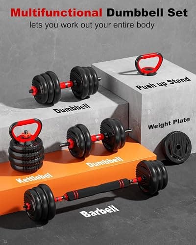 UNNMIIY Adjustable Dumbbells, 20/30/45/70/90lbs Free Weight Set with Connector,5 in1 Dumbbells Set Used as Barbell,Kettlebells,Push up Stand,Fitness Exercises for Home Gym Suitable Men/Women thumbnail 5
