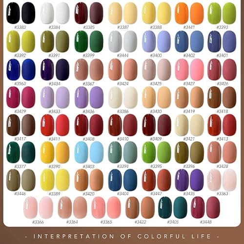 GAOY 60 Pcs Gel Nail Polish Set, 55 Colors All Season Gel Polish Kit Red Nude Black White Pink with 5 Pcs Soak off Base Glossy Matte Glitter Top Coat & Builder for Nail Art DIY Manicure at Home thumbnail 3