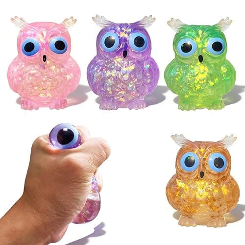 4 Pcs Owl Sugar Stress Ball Fidget Toys, Cute Owl Squishy Toys, Super Soft Animal Squeeze Toys, Owl Squishies for Anxiety Relief Tool - Image 1
