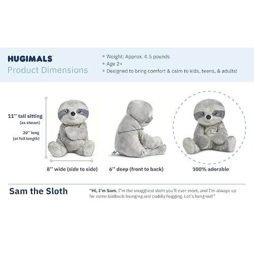 HUGIMALS Sam The Sloth 20 Inch 4.5 lb Heavy Cute Sensory Weighted Comfort Plush | Large Unscented Washable Self Care Calming Stuffed Animal for Kids, Teens and Adults thumbnail 6