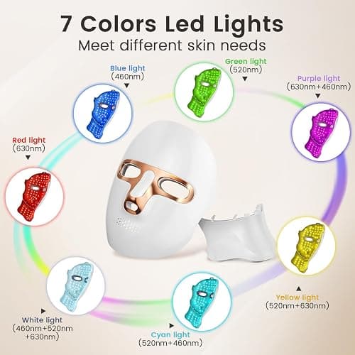 tinkoola Red Light Therapy Mask for Face & Neck, LED Face Light Therapy,USB C Rechargeable,Infrared Mask for Home Working Travel Yoga (White Gold) thumbnail 2