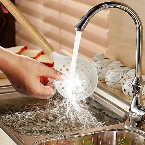 Silicone Cooking Utensils Set - 446°F Heat Resistant Silicone Kitchen Utensils for Cooking,Kitchen Utensil Spatula Set w Wooden Handles and Holder for Non-Stick Cookware (Cream White) thumbnail 2