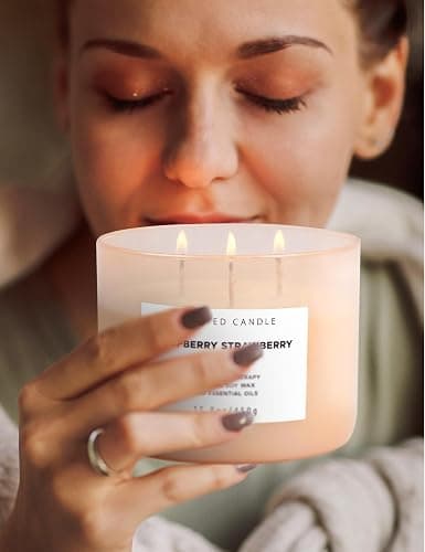 Raspberry Strawberry Vanilla 3-Wick Scented Soy Candle 15.8 oz | Large Sweet Berry Vanilla Scented Candle for Home | Relaxing Aromatherapy Candle | Strong Throw & Long Lasting thumbnail 9