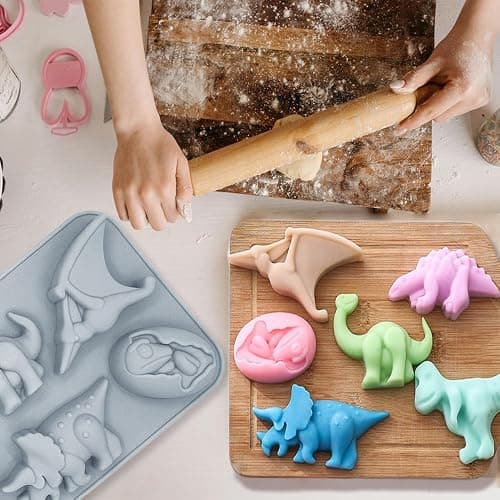 2 Pack Dinosaur Molds Silicone 6 Cavity 3D Dinosaur Themed Baking Mould Tray DIY Baking Tool for Kid's Cartoon Dino Chocolate Cake Topper Dessert Mousse Pastry Handmade Soap Crayons thumbnail 2
