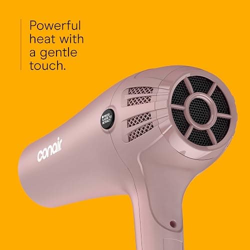 Conair Hair Dryer with Retractable Cord, 1875W Blow Dryer, 3 Heat Settings, 2 Speeds, Blow Dryer with Diffuser and Concentrator Attachments, Ionic + Tourmaline Technology, Matte Light Pink thumbnail 4