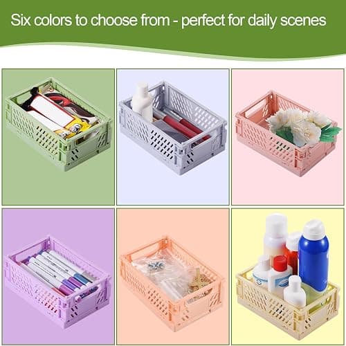 HUUSMOT 6-Pack Small Pastel Plastic Storage Baskets, Collapsible Crates for Organizing, Space-Saving Mini Bins for Classroom, Kitchen, Office, Bedroom (5.9" x 3.8" x 2.2") thumbnail 3