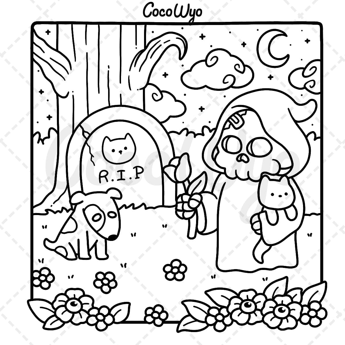 Spooky Cutie: Coloring Book for Adults and Teens Featuring Adorable Creepy Creatures in Cozy Hygge Moments for Relaxation thumbnail 5