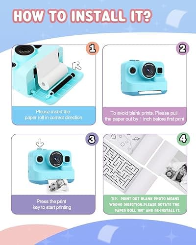 Dylanto Kids Camera Instant Print,1080P Kids Instant Cameras That Print Photos,Christmas Birthday Gifts for Girls Age 3-12,Portable Toy for 3 4 5 6 7 8 9 10 Year Old Girls Boys-Blue thumbnail 7