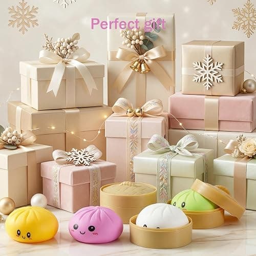 Dumpling Squishy Toys, Gaint Dumpling Squishy Mystery Box, Colorful Squishies Dumplings Stress Balls Toy, Stocking Stuffers with Food Steamer Stretchy Desk Toy (Pink) thumbnail 6
