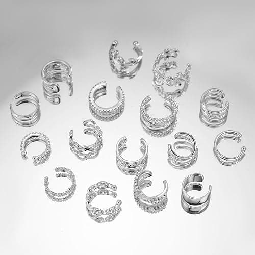 Jewdreamer 16Pcs Ear Cuffs for Women Non Piercing 14K Golded Silver Ear Cuffs Earrings Non Pierced Clips On Cartilage Earring Fake Earrings Lightweight thumbnail 7