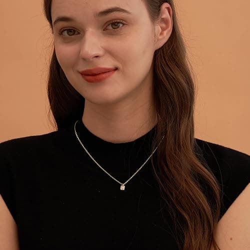 Tewiky Diamond Pendant Necklace for Women， Dainty Gold Layered Necklaces 14k Gold Plated Stacked Cuban Paperclip Chain Choker Necklaces Aesthetic Simple Gold Necklace Jewelry Gifts for Women - cz pendant gold thumbnail 4