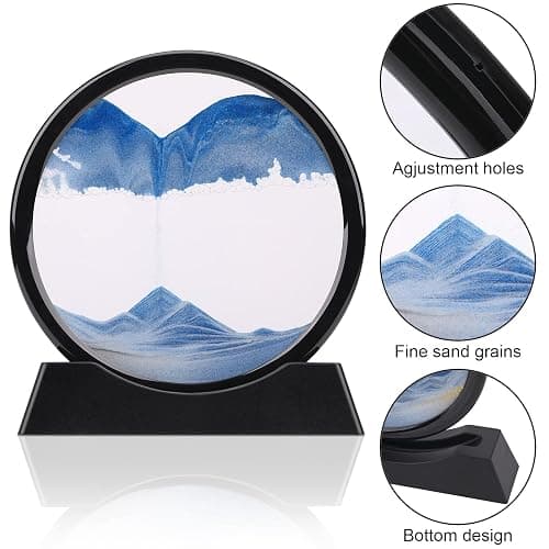 QLKUNLA Moving Sand Art Picture Liquid Motion 3D Deep Sea Sandscape in Motion Display Flowing Sand Frame Relaxing Desktop Home Office Work Decor Art Toys (7 inch, Blue) thumbnail 4