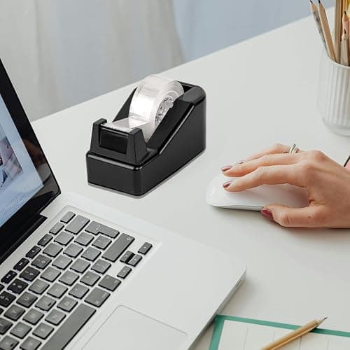 Desktop Tape Dispenser Black with Weighted Nonskid Base - Includes 6 Rolls of Transparent Tape (0.71 Inch x 1000 inches Each) thumbnail 2
