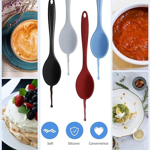 Shappy 4 Pieces Silicone Mixing Spoon Spatula Scrapers for Cooking, 10.6 Inch Heat Resistant Large Non Stick Basting Utensil for Mixing, Baking, Serving and Stirring(Spoon,Fashionable Color) - Fashionable Color - Spoon thumbnail 5