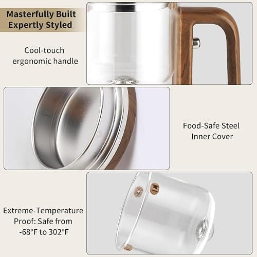 CKductpro Tea Pot, Water Separation Glass Teapot with Wooden Handle, Witchcraft Magical Teapot, Glass Tea pot with Infuser Strainer, Magic Tea Pot (20.29oz) thumbnail 5