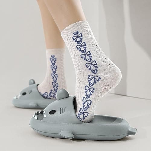 Men's and Women's Shark Slides Cloud Slippers Summer Novelty Open Toe Slide Sandals Anti-Slip Beach Pool Shower Shoes with Cushioned Thick Sole - 7-8 Women/6-7 Men - Light Grey thumbnail 7