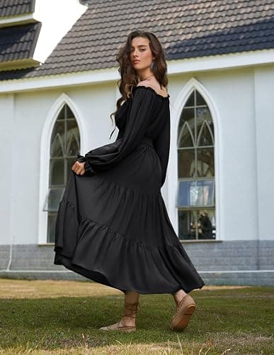 Scarlet Darkness Women Renaissance Off Shoulder Long Sleeve Smocked Waist Tiered Long Maxi Dress thumbnail 5