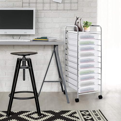 LDAILY 10 Drawer Rolling Storage Cart, Craft Organizer on Wheels, Drawer Cart with Metal Frame & Large Storage Capacity, Rolling Cart with Drawers for Living Room Classroom, Office thumbnail 2
