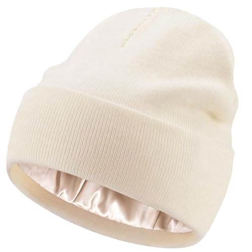 Satin Lined Knit Beanie Hat-100% Cotton Winter Hats for Women Men Silk Lining Soft Slouchy Warm Cuffed Beanies Hat - Image 1