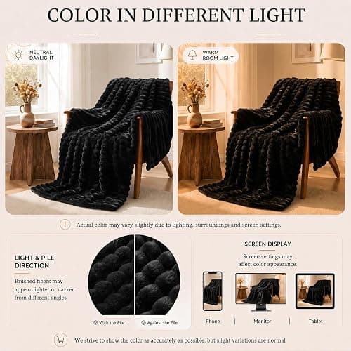 HIMEET Black Twin Blanket for Bed, 300GSM Ribbed Fleece, 60 x 80 Inches | Ultra Soft Flannel, All-Season Lightweight Warmth, Bed Layering Pick & Dorm Essential, Gift for Men & Women, Machine Washable thumbnail 7