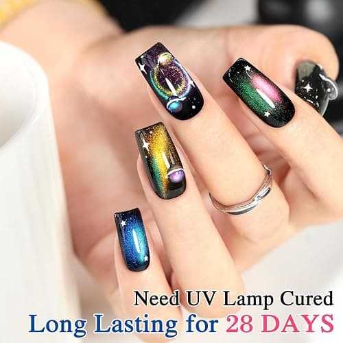 Double Rhythm Cat Eye Gel Nail Polish Set of 6 Same Color Same Bottle 0.5 Oz Shimmer Glitter with Magnet Holographic Reflective Magnetic UV Nail Polish Kit at Home (Holographic Rainbow-T6-88) thumbnail 7
