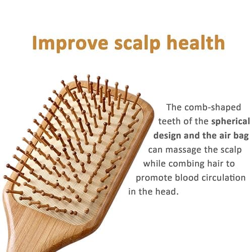 Paddle brush, hair brush, Made of pure natural bamboo, no paint coating, massage the scalp while combing hair to promote blood circulation, prevent static electricity (1pcs) thumbnail 4
