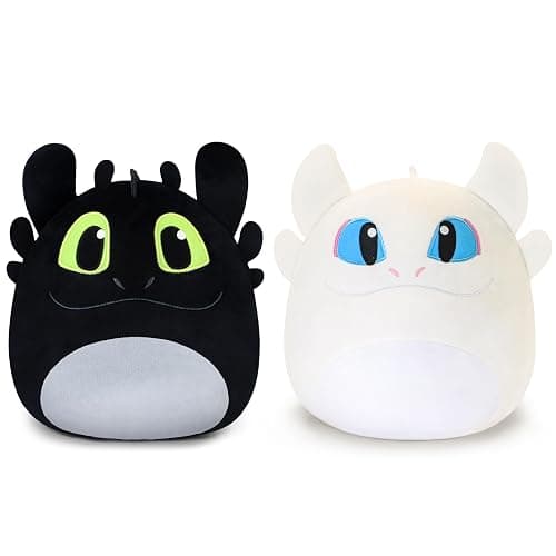 Periyholev Black Dragon Plush, 8-Inch Soft Stuffed Animal Toy, Round Kawaii Plushie, Fantasy Creature Gift for Kids & Fans (White Black) - Image 1