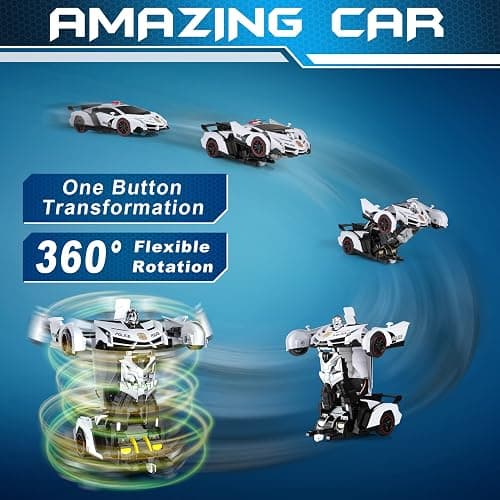 FDJ Remote Control Car - Transform Toys Car Robot, One Button Deformation to Robot with Flashing Light, 2.4Ghz 1:18 Scale Transforming Police Car Kids Toys with 360 Degree Rotating, Girls Boys Toys thumbnail 4
