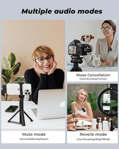 BAILIXIN 3-in-1 Mini Microphone for iPhone, Android, Camera - 328ft Long Range, 20H Battery Life, Wireless Microphones, Lapel Mic with AI Noise Reduction for Video Recording, YouTube, TikTok thumbnail 6