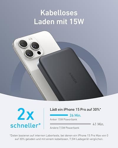 Anker MagGo Powerbank, Ultra-schlankes 10.000mAh magnetisches Akkupack, Qi2-zertifiziert, portabel, 15W Ultra-schnelles MagSafe-kompatibles Ladegerät, ergonomisches Design, nur für iPhone 16/15/14/13 thumbnail 3