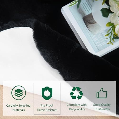 Latepis Faux Rabbit Fur 3x5 Area Rug Fluffy Black Rugs Machine Washable Shag Rug for Living Room Furry Throw Bedside Rugs Room Carpet for Nursery Floor thumbnail 2