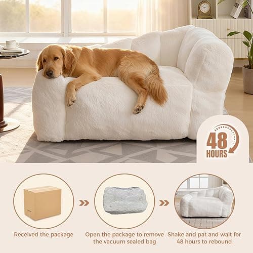Belandi Dog Sofa Couch for Extra Large Medium Dogs, 51” Memory Foam Pets Sofa with Faux Fur Fabric Beige thumbnail 5