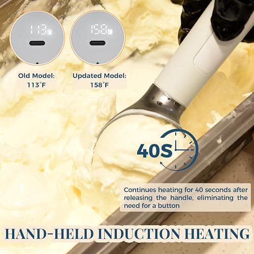 Heated Ice Cream Scoop Rechargeable, Electric Warming Ice Cream Scooper with LED Display, Heats to 158°F for Hard Ice Cream, Easy for Seniors & Kids, IP67 Waterproof (White, 2 oz) thumbnail 2