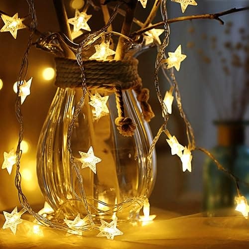 Star Fairy Lights, 6M 40Pcs LED Battery Powered String Lights, Two Mode Monochrom and Shining Decoration Lightning for Christmas Wedding Birthday Valentine Party Bedroom Indoor&Outdoor (Warm White) - Image 1