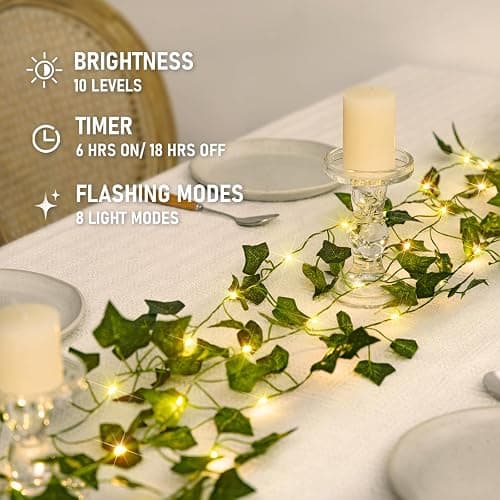 JMEXSUSS 33Ft Vines with Lights Battery Operated, 100 LED Ivy Vines with Fairy Lights Leaf with Remote for Bedroom Wall Room Wedding Birthday Party Decoration(Warm White) - IVY-Battery thumbnail 7