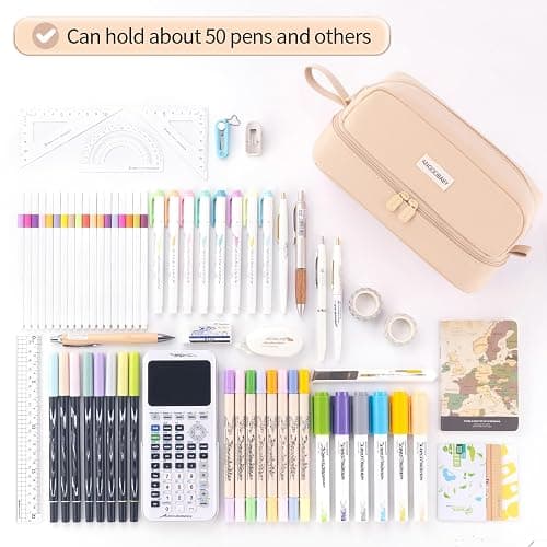 ANGOOBABY Big Capacity Large Pencil Case Canvas Pen Pouch Bag with 2 Compartments for Girls Boys Teen School Students Adults - Khaki thumbnail 5
