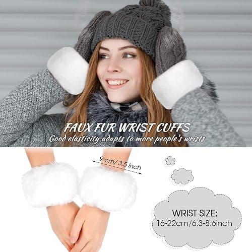 SATINIOR 3 Pieces Faux Fur Headband Set Ear Warmer Headwrap Furry Wrist Cuff Leg Warmers Boot Cuff Accessories for Girls thumbnail 5