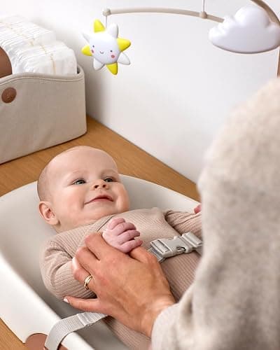 Skip Hop Baby Changing Pad Nursery Style Wipe-Clean Contoured with Cushioned Foam, Non-Skid Base, Built-in Safety Belt & Tuck-Away Toy Bar Fits Standard Changing Tables, Oat thumbnail 2