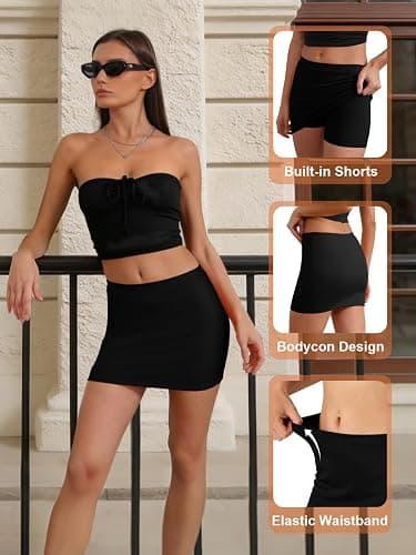 DLOODA Mini Skirts for Women, Micro Skorts with Shorts Underneath Stretchy Going Out Casual Wear thumbnail 4