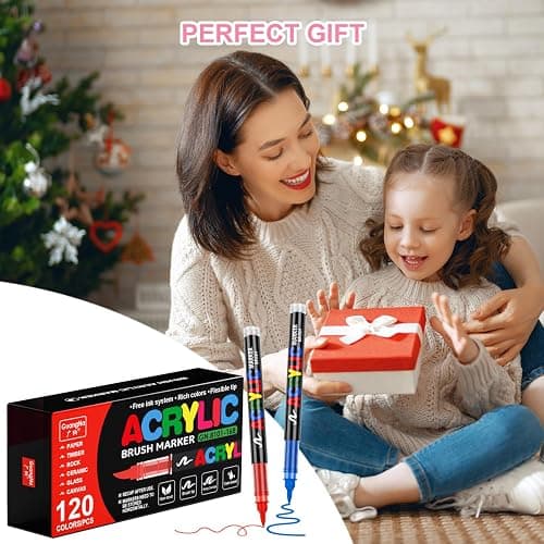 DICEKOO 120 Colors Acrylic Paint Markers, Soft Brush Tip Pens with Automatic Ink Control System, Waterproof, Quick-Drying, Lightfast, for Rock Painting, Canvas, Wood, Egg & DIY Crafts Art Supplies thumbnail 8