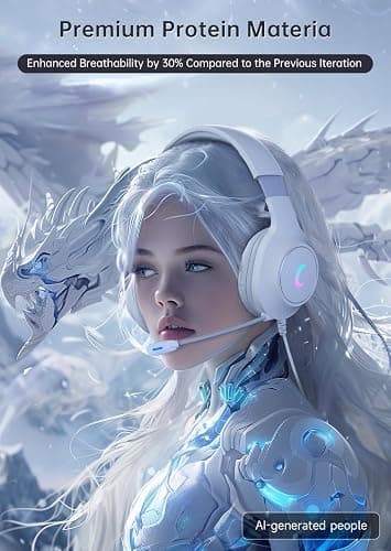 syndesmos CM7002 Gaming Headset for PC, PS5, Xbox Series X|S, Switch, | Over-Ear Headphones with 7.1 Surround Sound, 50MM Drivers & Noise Canceling Mic, RGB Comfort Headset for Gaming, Light White thumbnail 6