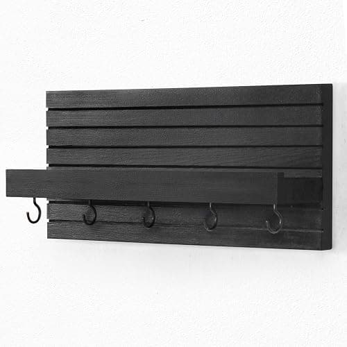 Lwenki Decorative Key Holder for Wall with Shelf, Entryway Shelf with Hooks Holds Leashes, Jackets and Glasses – Sturdy Wood Keyholder Entrance Hanger with Mounting Hardware (Black, Medium) thumbnail 7