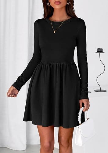 PRETTYGARDEN Women's Long Sleeve Mini Dresses 2025 Fall Casual Crewneck Pleated A Line Party Cocktail Short Dress with Pocket thumbnail 2