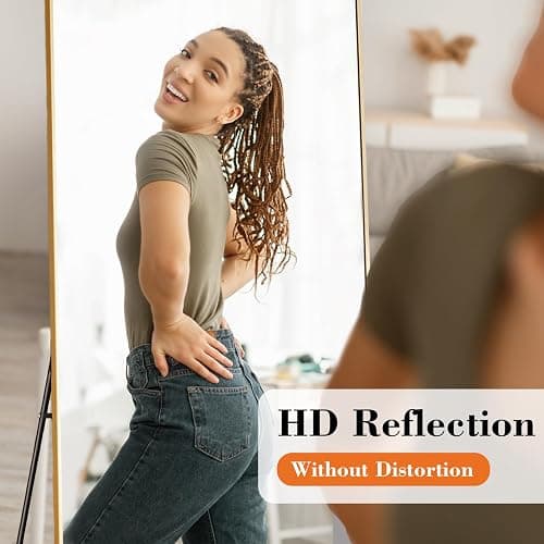 Sweetcrispy 56"x15" Full Length Mirror, Standing Full Body Mirror, Gold | Aluminum Alloy Thin Frame, Floor or Standing, Suitable for Bedroom, Living Room, Cloakroom thumbnail 4