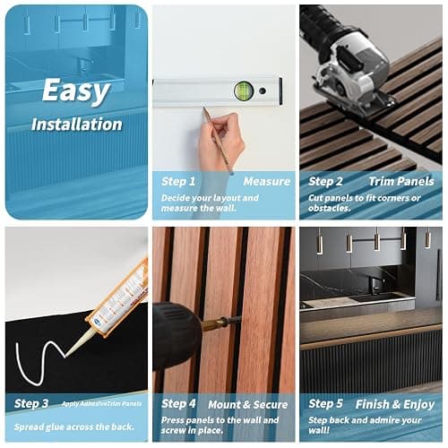 Art3d 4-Pack Acoustic Wood Slat Wall Panels for Interior Decor, 3D Fluted Sound Absorbing Wood Paneling for Accent Wall Ceiling Kitchen Living Room Bedroom Office, 23.6 x 11.8 inch Grey Oak thumbnail 8