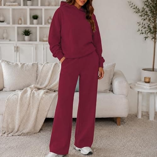 2 Piece Lounge Sets for Women Matching Sweatsuits Airport Travel Outfit | Womens 2 Piece Outfits Lounge Hoodie Sweatsuit Sets Oversized Sweatshirt Wide Leg Pant Set Tracksuit Loungewear Travel thumbnail 4