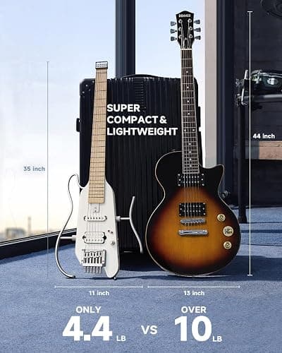 Donner HUSH-X Electric Guitar Kit - Featherlight Travel Guitar with Easy Assemble Stands, Great for Travel and Practice, Mahogany Solid Body, Gig Bag, All Accessories, Metallic White thumbnail 2