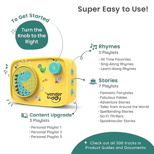 WonderBuddy Kids Story Box Audio Player, 500+ Preloaded Stories & Rhymes, Story Writing DIY Art Kit, Voice Recorder, Content Upgrade, Bluetooth, Birthday Gift for Boys Girls 3+ Years- Dino thumbnail 7