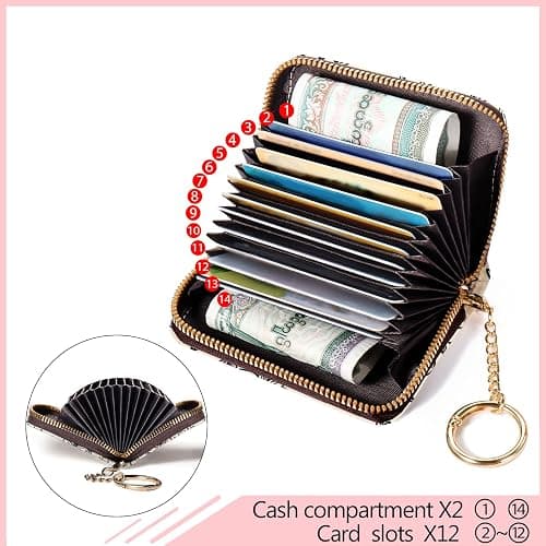 Blusabaca Goth Bat Credit Card Holder for Women, Gothic Floral Small RFID Wallet with Zipper, Card Keychain Wallet, Leather Wallet Card Case, Business Accordion Wallet Gift thumbnail 6