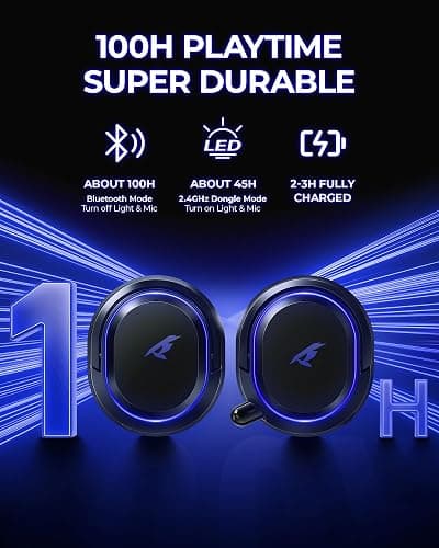 Wireless Gaming Headset, 7.1 Surround Sound, 2.4GHz USB Gaming Headphones with Bluetooth 5.4, 100H Battery, ENC Noise Canceling Mic, RGB Light, Wireless Headset for PC PS5 PS4 Mac Switch (Black-Blue) thumbnail 3